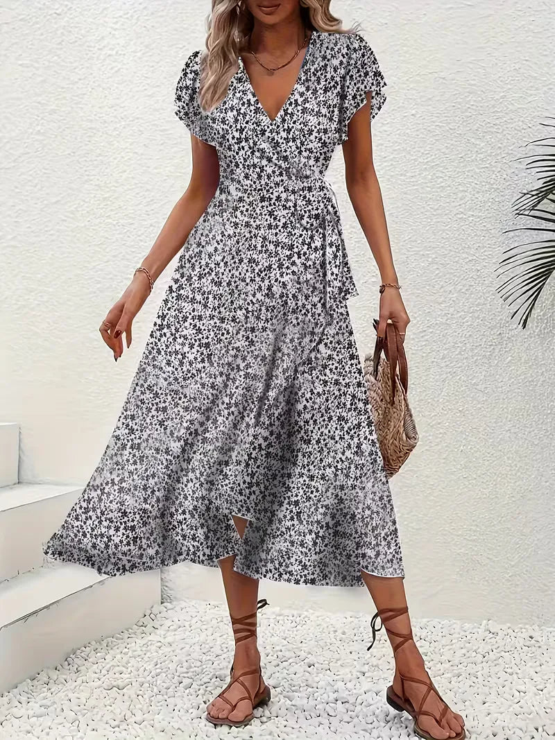 Robe portefeuille à imprimé floral avec décolleté en V