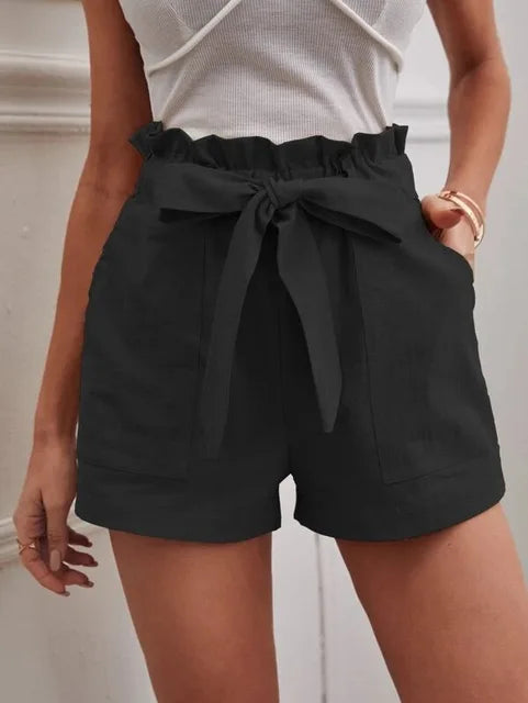 Shorts taille haute avec ceinture à nouer pour femmes