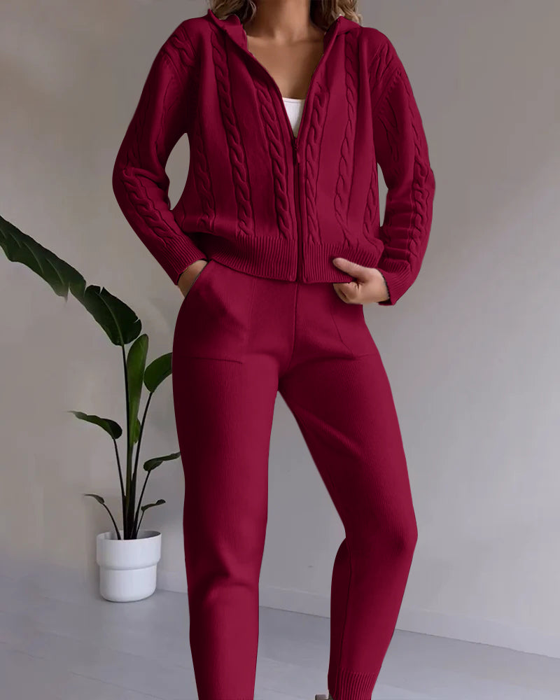 Ensemble cardigan pull torsadé jacquard décontracté