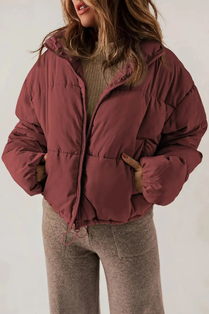 Manteau Long Chic à Col avec Fermeture Éclair pour Superposition Élégante
