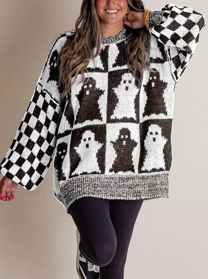 Pull tricoté à carreaux pour Halloween