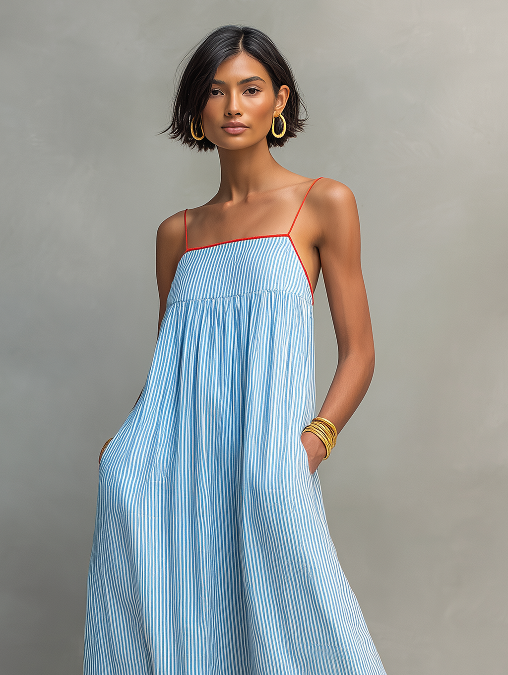 Robe Maxi à bretelles spaghetti rayée