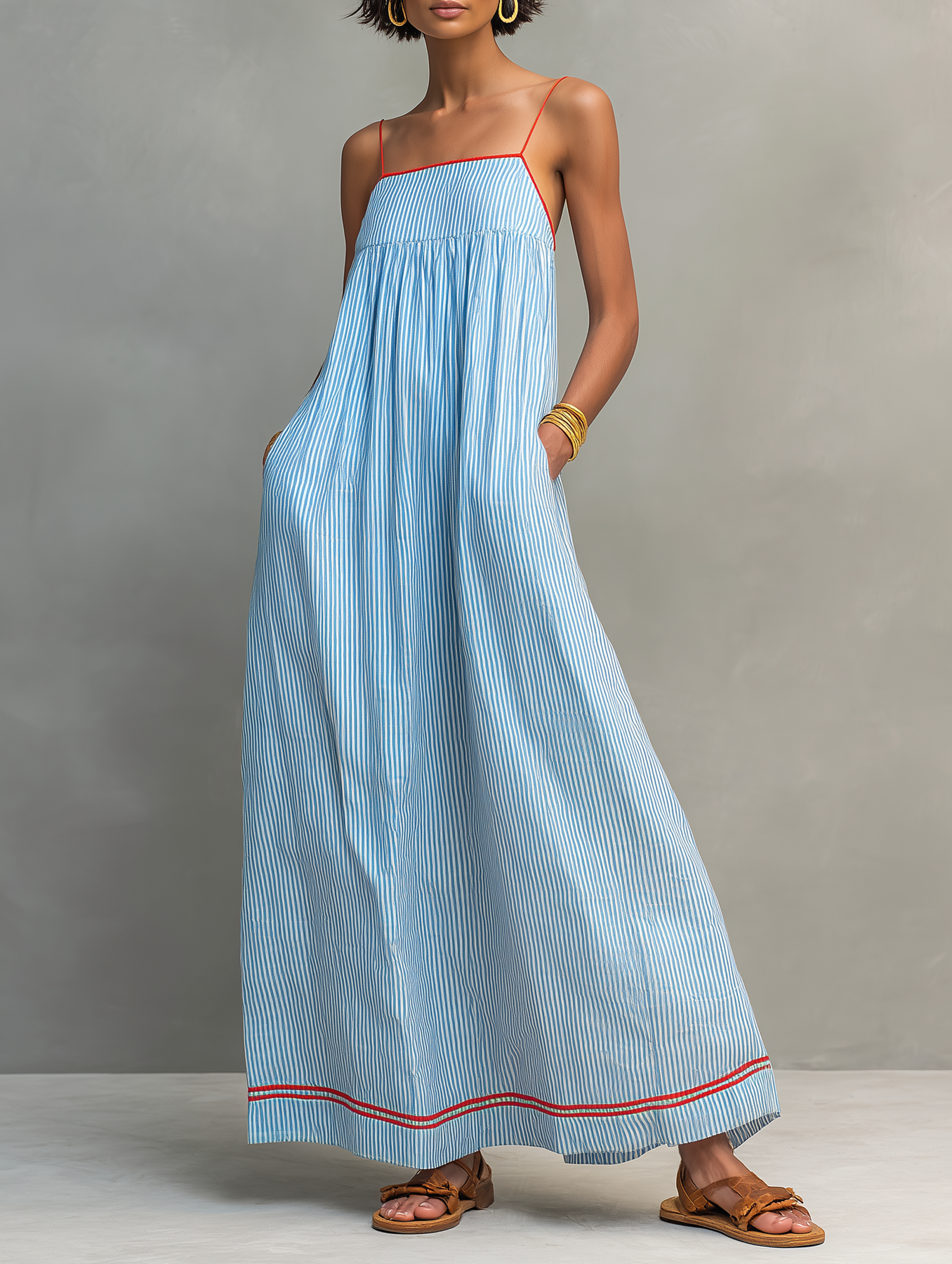 Robe Maxi à bretelles spaghetti rayée