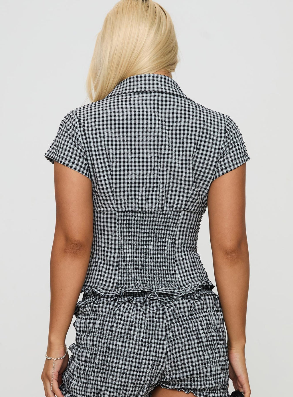 Blouse boutonnée à carreaux vichy pour femme