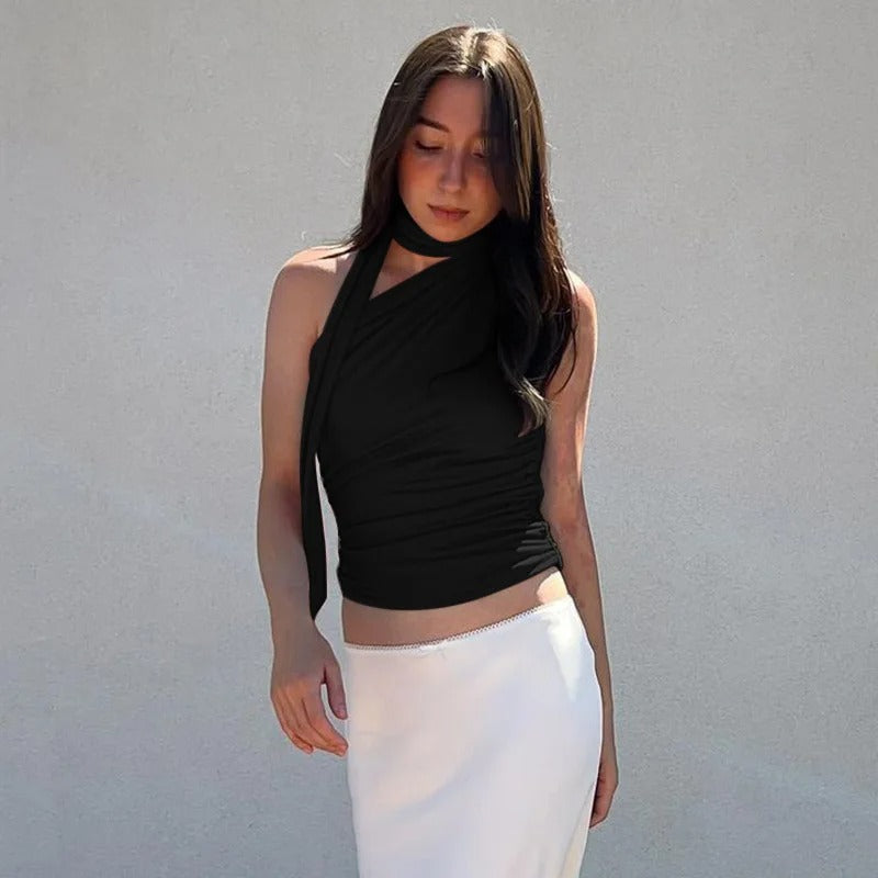Léa Blanchet® | One-Shoulder-Top mit langem Bindekragen
