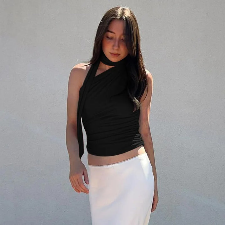 Léa Blanchet® | One-Shoulder-Top mit langem Bindekragen