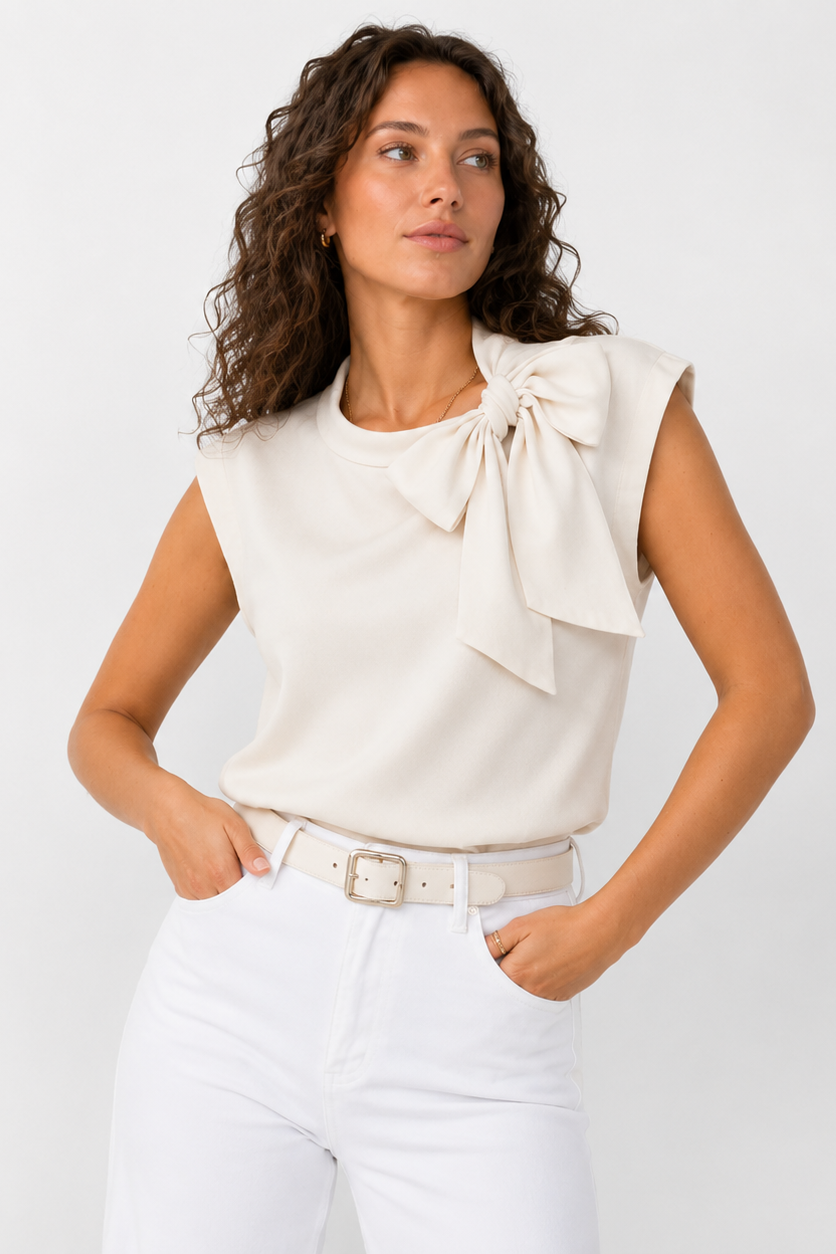 Blouse à manches transparentes avec détail nœud pour femmes