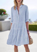 Sophie Paris | Robe chemise mi-longue décontractée à rayures et manches longues