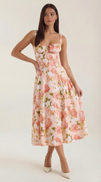 Robe midi fleurie pour femmes, idéale pour les invitées de mariage