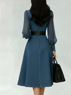 Robe en denim élégante avec panneaux de manches en organza transparent
