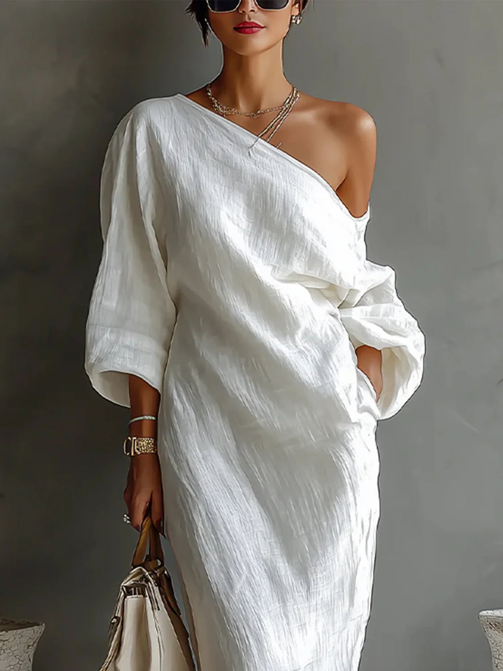 Robe Maxi en Lin à Manches Bouffantes pour Femme