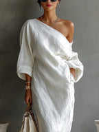 Robe Maxi en Lin à Manches Bouffantes pour Femme