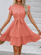 Robe Mignonne Plissée à Pois avec Taille Ceinturée