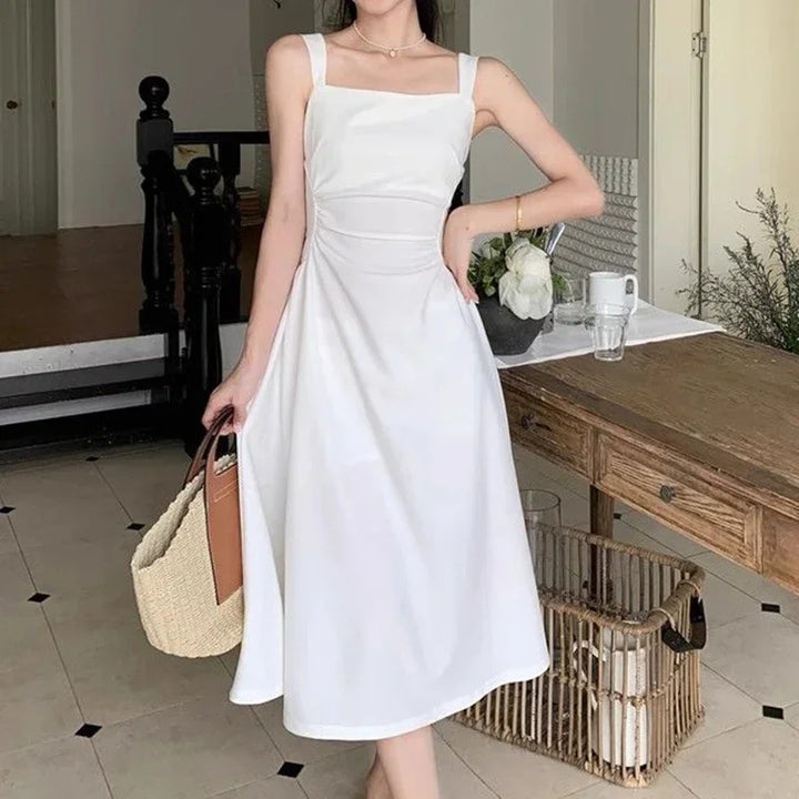 Pauline Laurent® | Robe midi blanche à encolure carrée