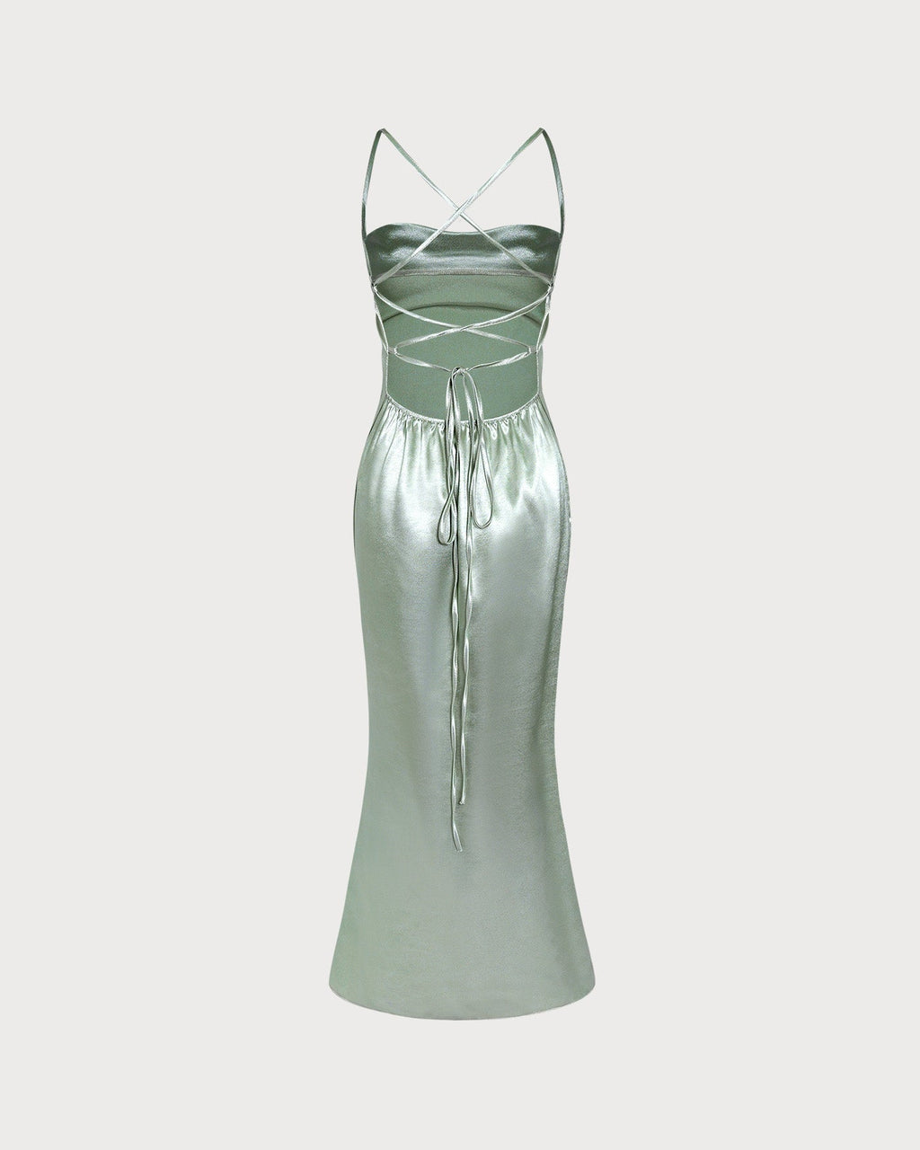 Robe longue A-line verte à bretelles croisées