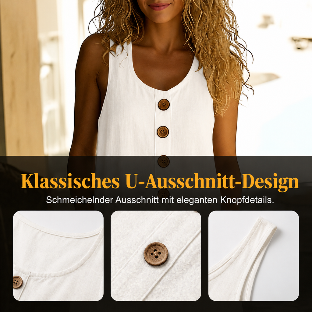 Robe sans manches en mélange de lin avec patte de boutonnage