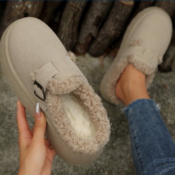 Chaussons d'intérieur pour femmes douillets avec fourrure et plateforme ajustable