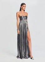Robe de soirée chic argentée sans bretelles