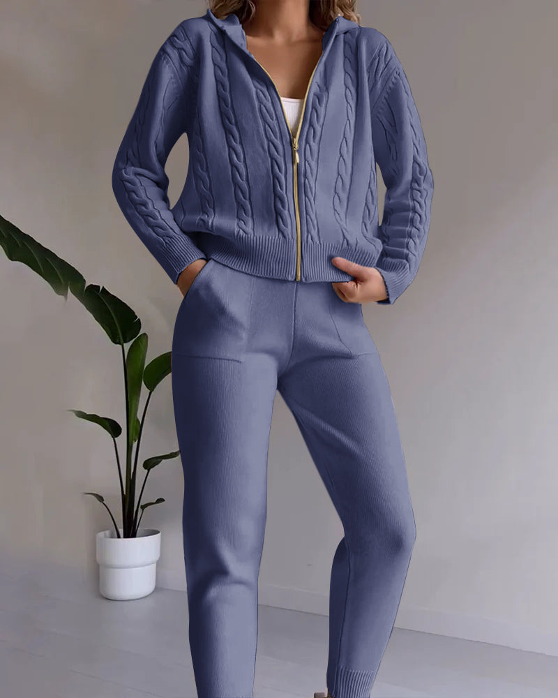 Ensemble cardigan pull torsadé jacquard décontracté
