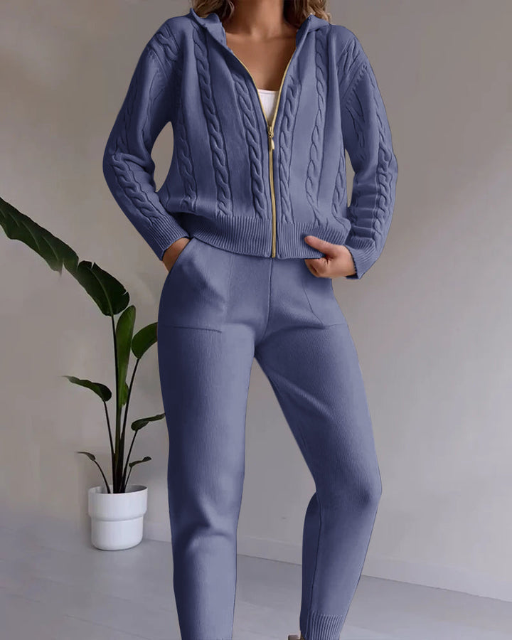 Ensemble cardigan pull torsadé jacquard décontracté
