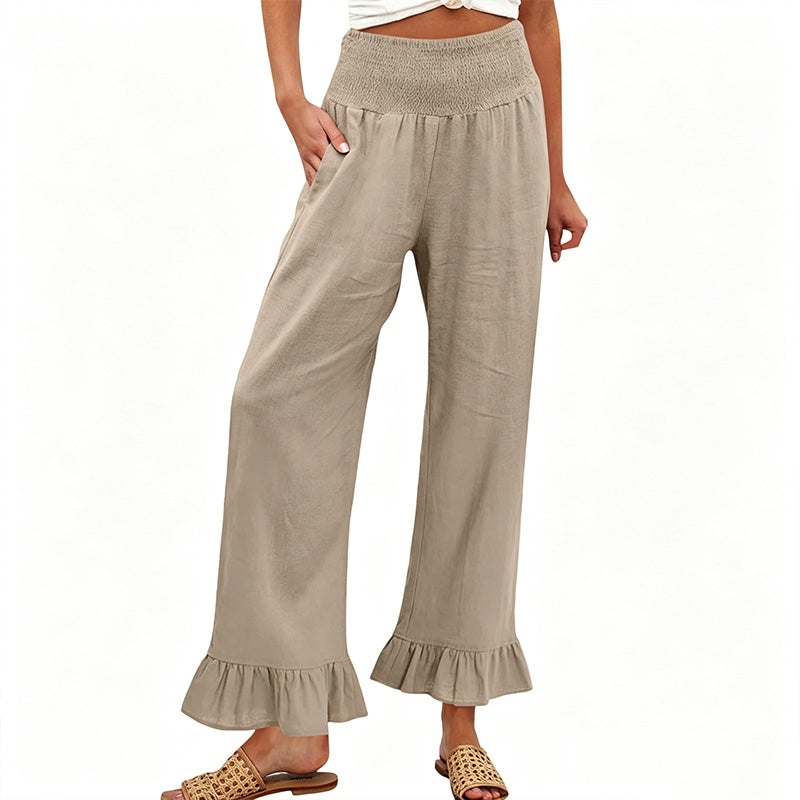 Pantalon large bohème avec ourlet à volants