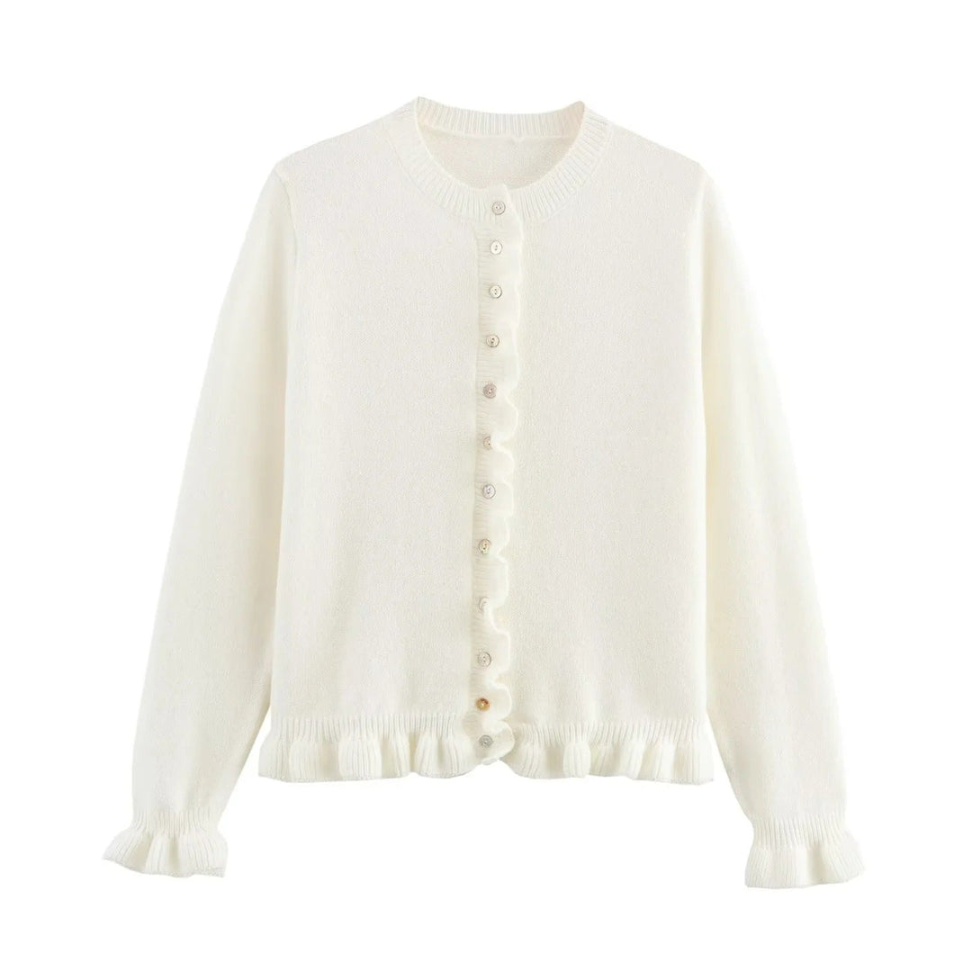 Cardigan Femme Boutonné à Volants Haut Superposé Chic