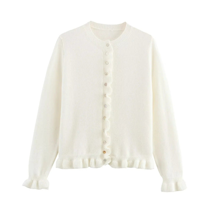 Cardigan Femme Boutonné à Volants Haut Superposé Chic