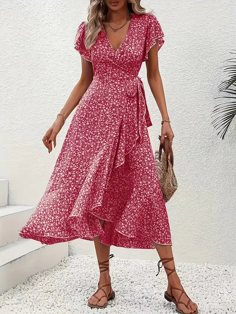 Robe portefeuille à imprimé floral avec décolleté en V