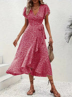 Robe portefeuille à imprimé floral avec décolleté en V