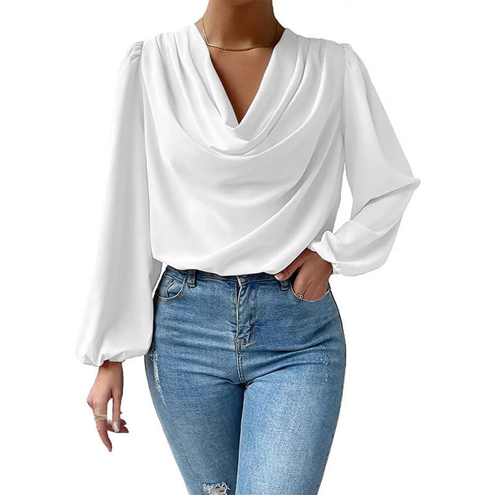 Océane Dubois® | Blouse Élégante Femme en Chiffon à Col Bénitier et Manches Longues