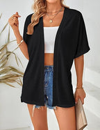 Cardigan élégant à manches courtes et ouverture avant