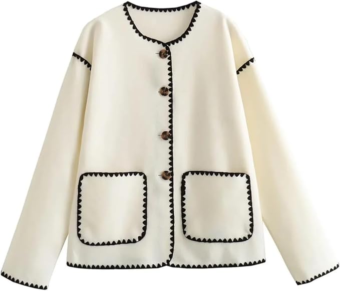 Ensemble Veste Détail Bordure & Pantalon Décontracté