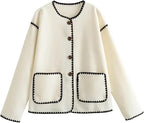 Ensemble Veste Détail Bordure & Pantalon Décontracté