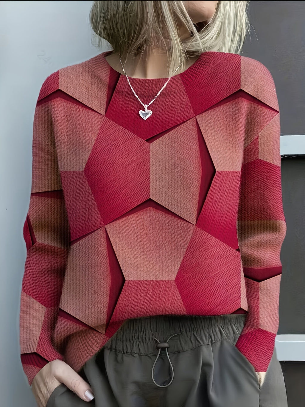 Sweat-shirt en maille confortable avec des imprimés géométriques 3D audacieux