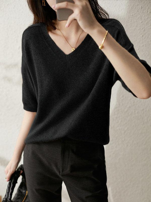Pull en cachemire doux de luxe col en V pour femmes