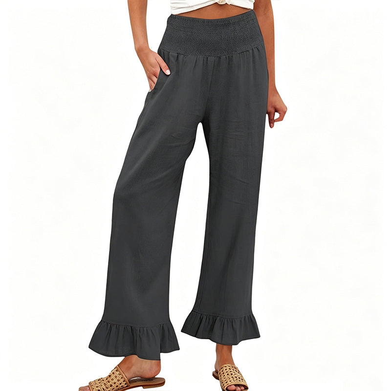 Pantalon large bohème avec ourlet à volants