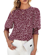 Vue arrière de la blouse femme fleurie à manches lanternes