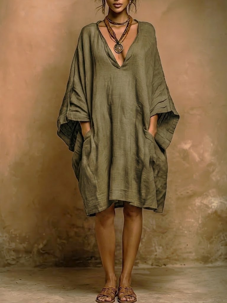 Robe midi ample à col en V pour femmes