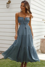 Robe mi-longue en mélange coton chiffon