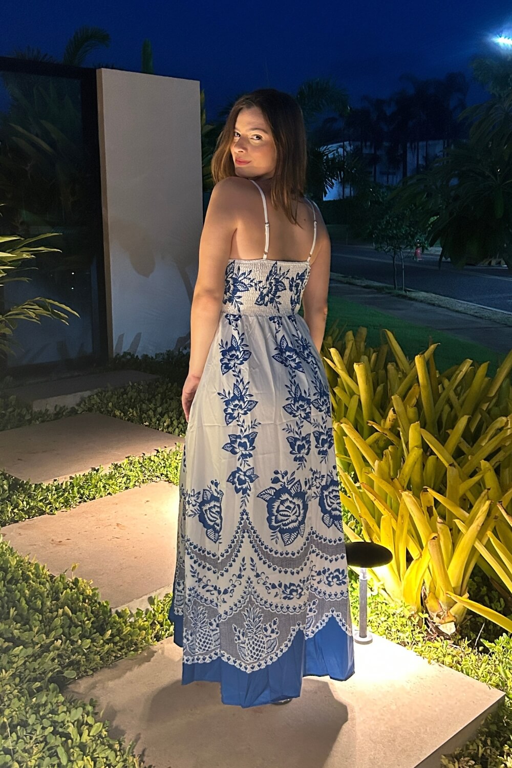 Robe midi bleu en polyester à bretelles spaghetti