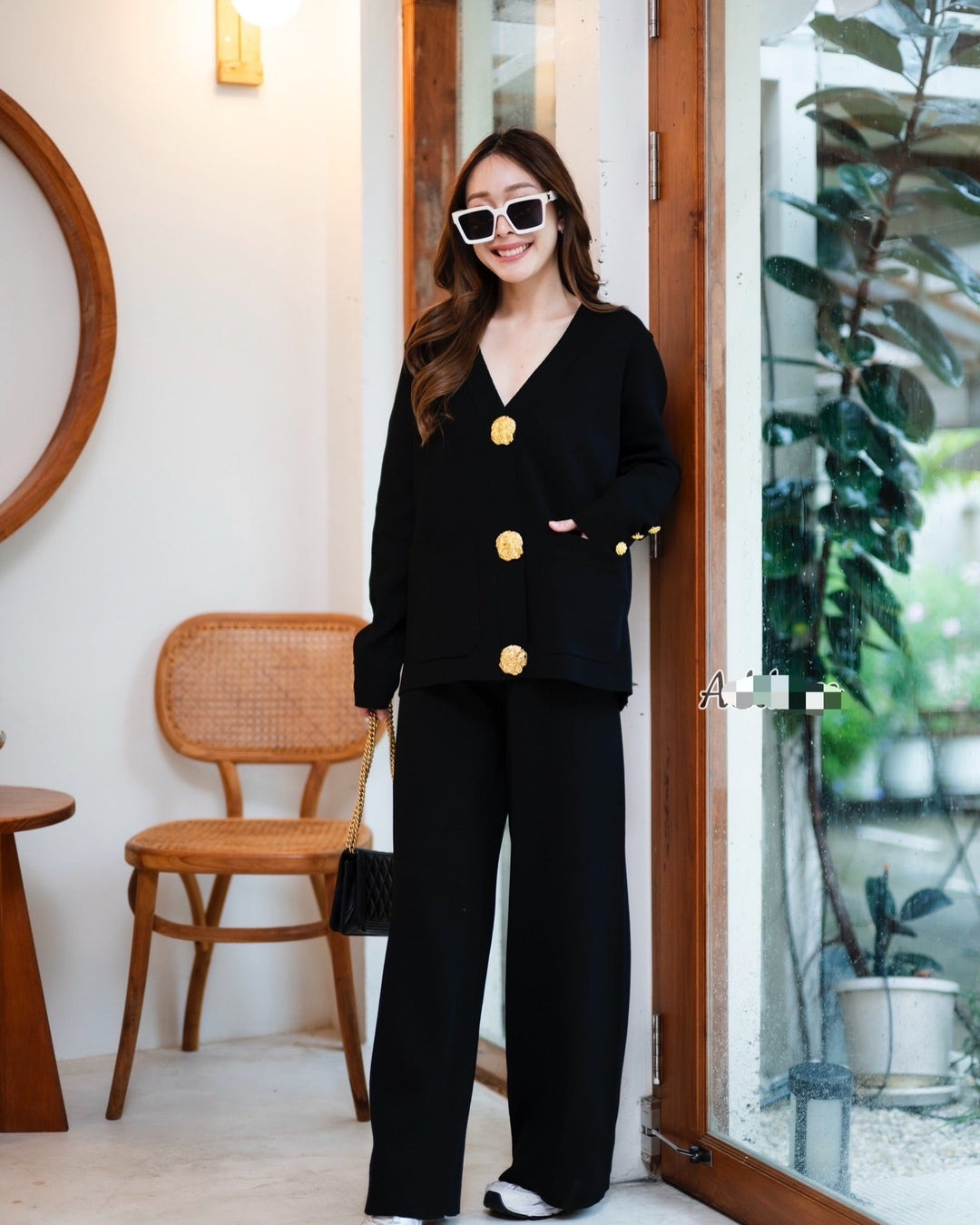 Ensemble pull en mélange de laine et pantalon à jambes larges