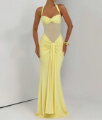 Robe longue moulante drapée à col halter robe de soirée sculptante