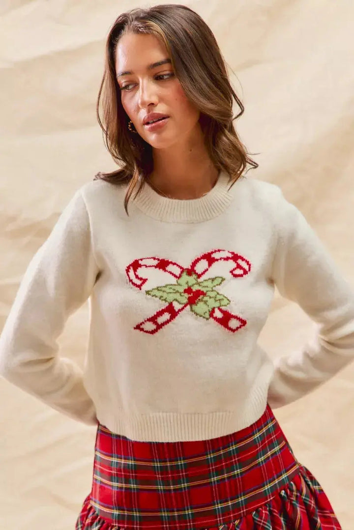 Pull court confort de Noël cône de bonbons