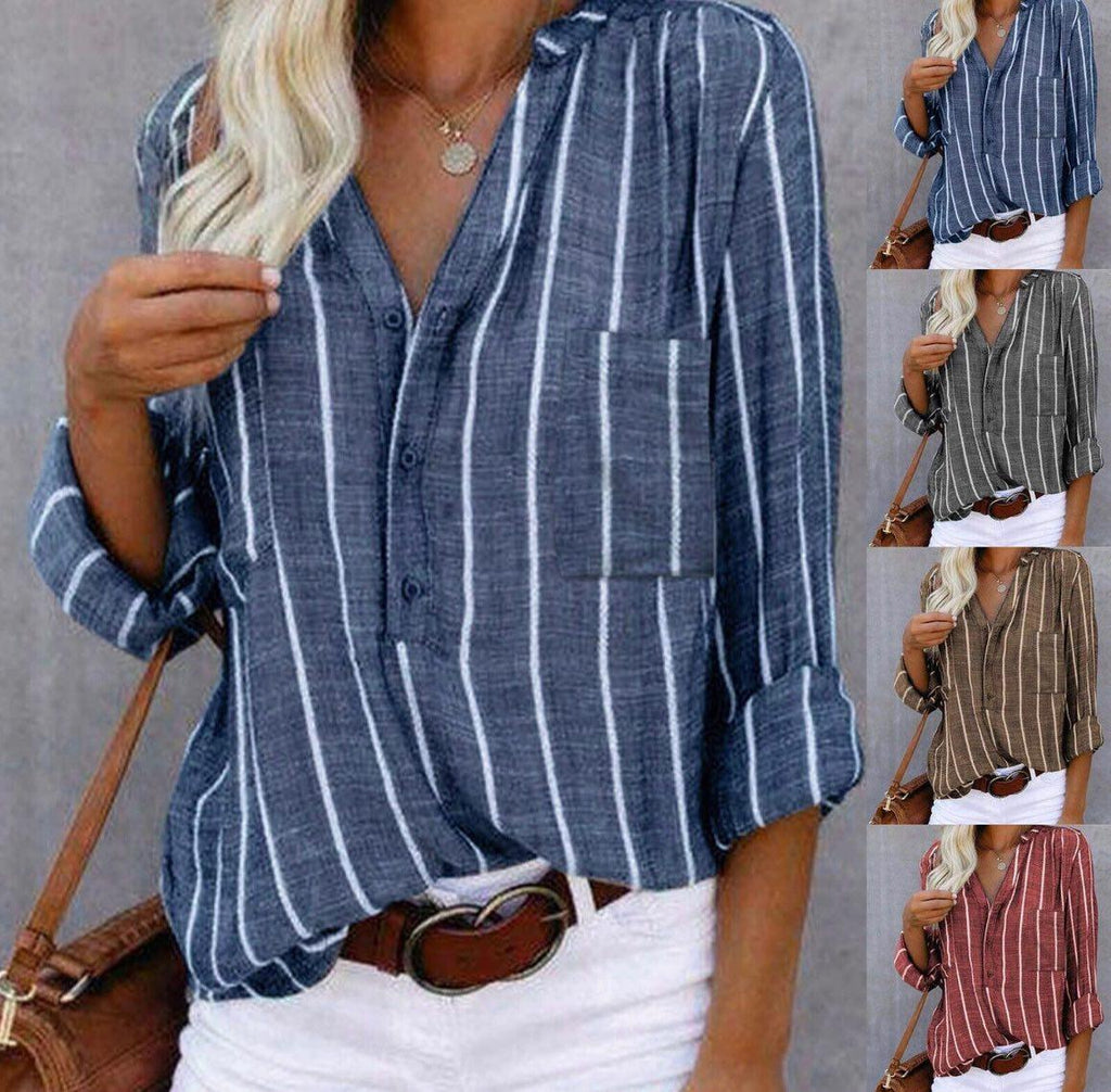 Blouse décontractée à rayures pour femmes