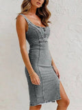 Robe midi en denim avec bretelles réglables