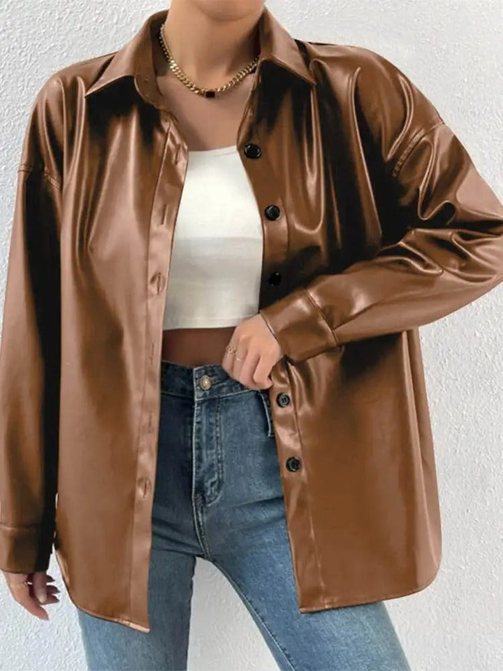 Veste aviateur vintage en cuir avec col à revers et fermeture à boutons