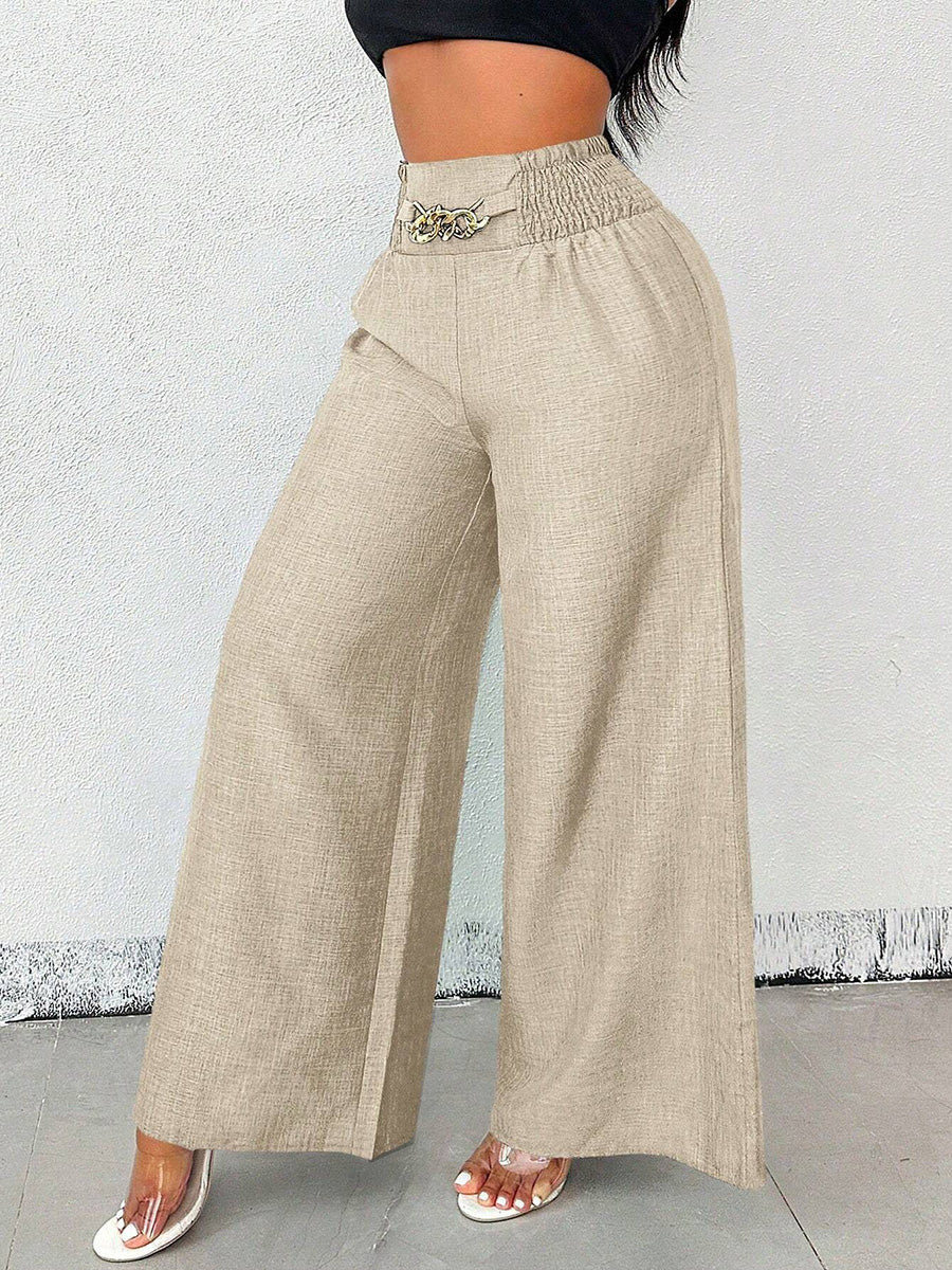 Pantalon femme taille haute large uni vue de face