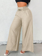 Pantalon femme taille haute large uni vue de face