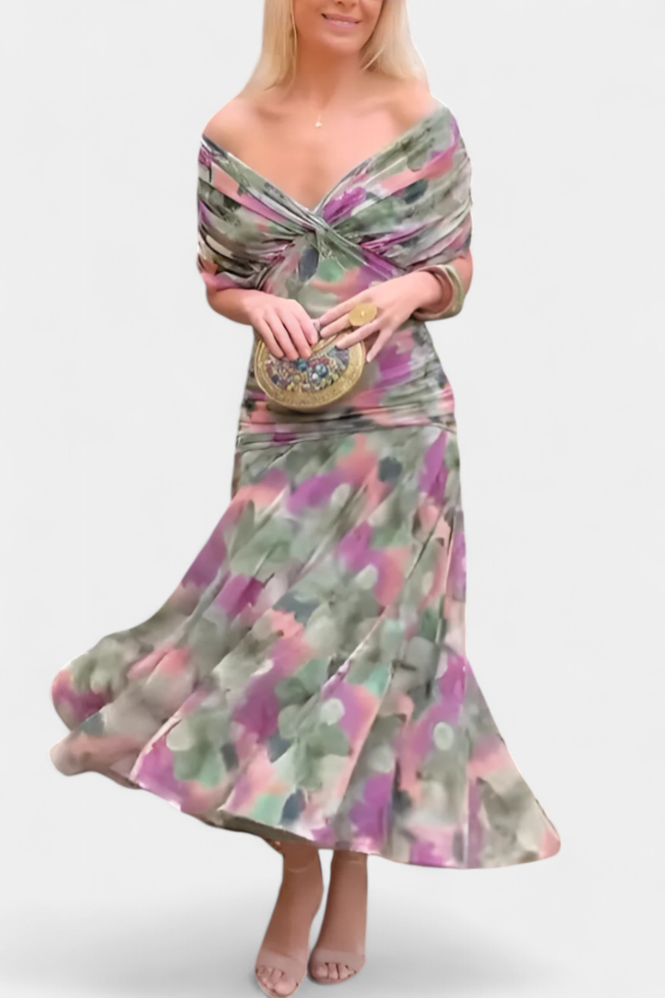 Robe longue plissée élégante à fleurs pour femme