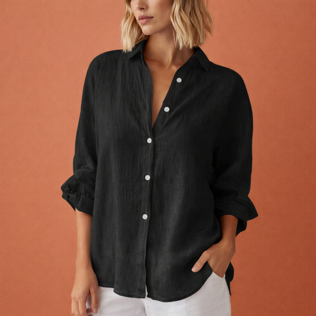 Blouse ample en lin pour femme avec manches retroussées